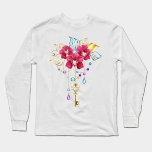 Pink Orchid with Gold Key Long Sleeve T-Shirt